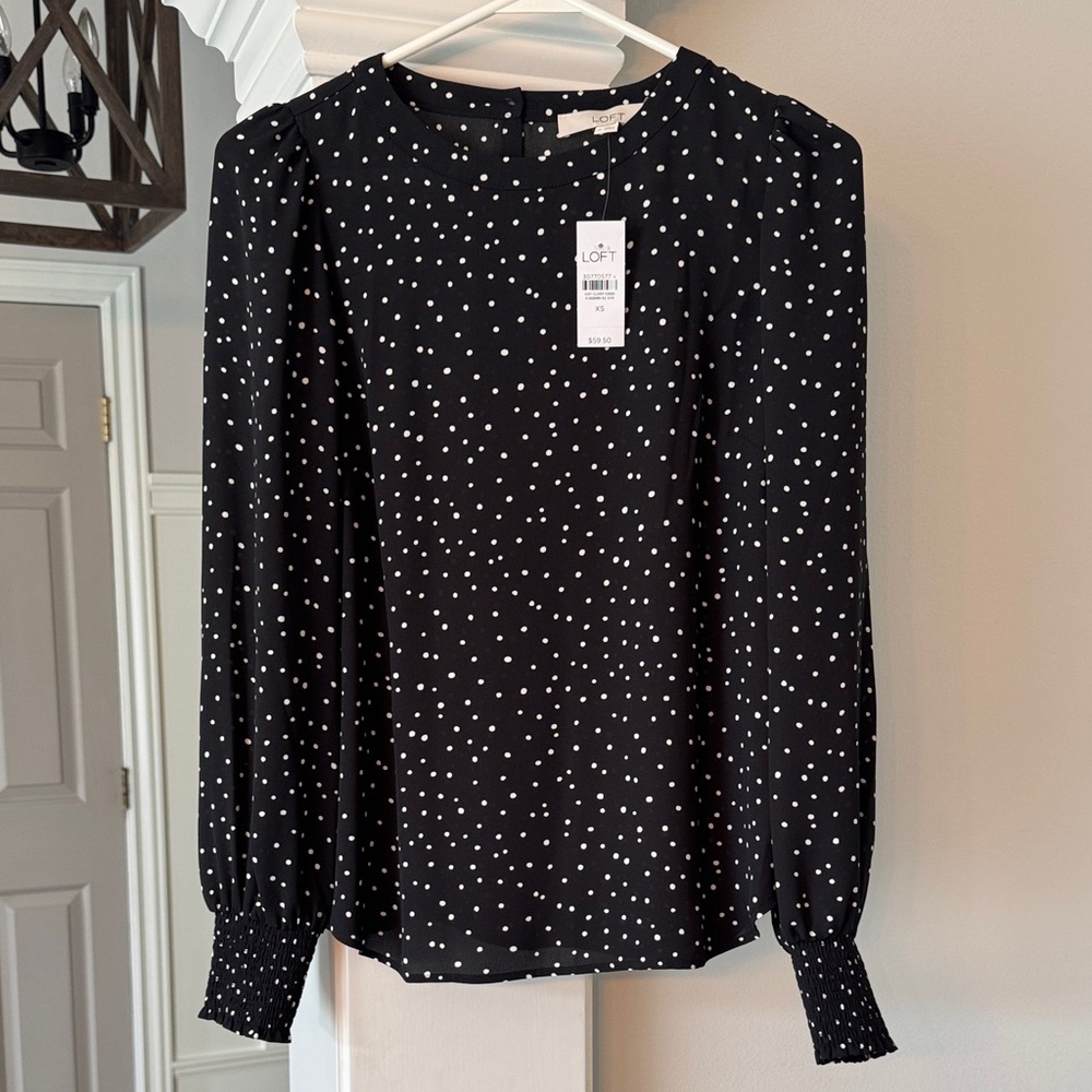 LOFT Black and White Polka Dot Blouse